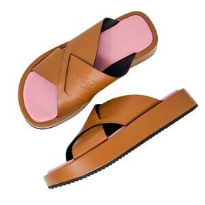 J.W. Anderson Flat Platform Leather Slide Sandal Cross Strap Size 36 / US 6-7